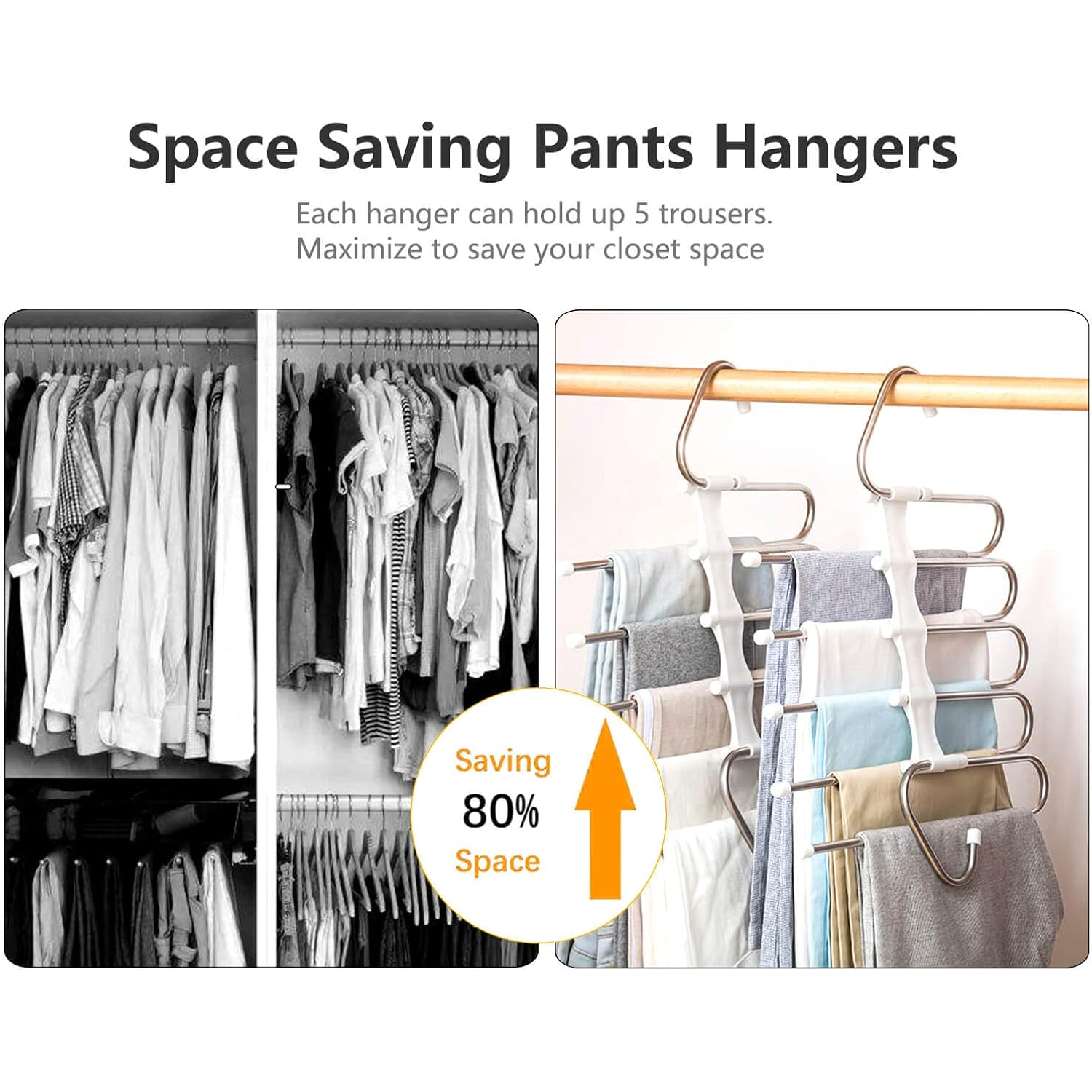 Kalimdor Pants Hangers 2 Pack Space Saving Metal Closet Organizer,Clothes Pants Hangers,Anti-Slip Design,Closet Organizers And Storage For Pants Jeans Skirts Scarf Legging