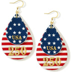 250th Anniversary Dangle Earrings for Women, Patriotic American Flag Teardrop Womens Earrings for 4th of July, Independence Day Party Outfit Jewelry Lightweight Celebration Present