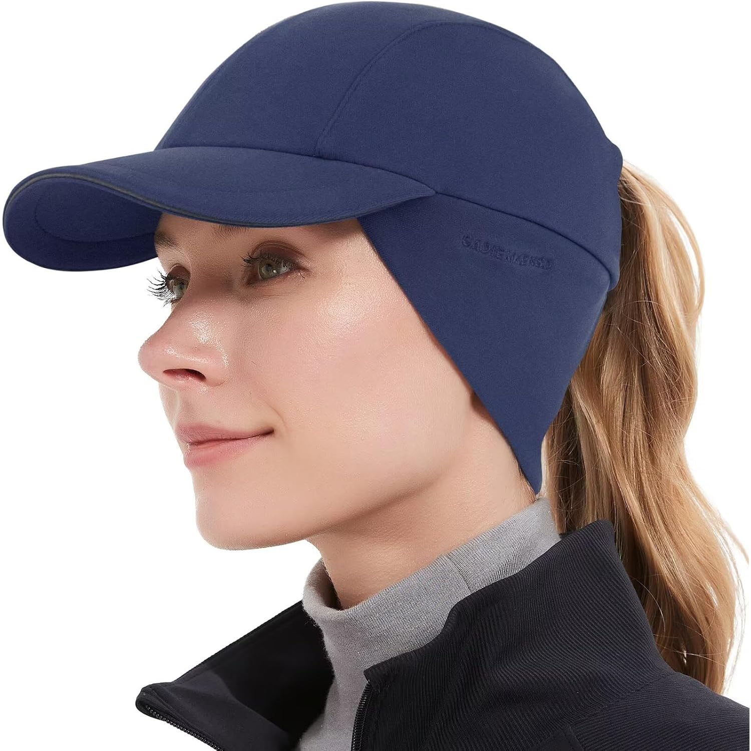 GADIEMKENSD Women's Winter Reflective Fleece Ponytail Hat with Drop Down Ear Warmer Navy