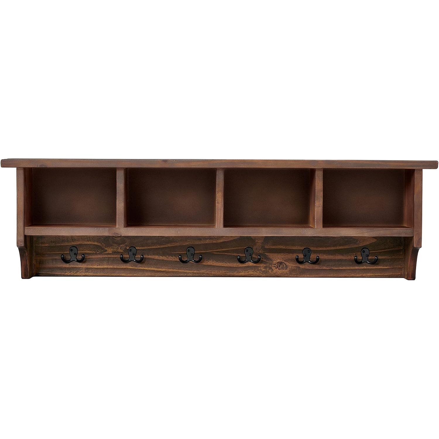 Pomona Solid Wood Entryway Coat Rack With Cubbies, Rustic Brown, 48 Inch | Wall-Mounted Coat Rack With 6 Double Hooks And 4 Open Cubbies, Rustic Farmhouse Mudroom Storage By Alaterre Furniture
