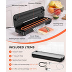 Vacuum Sealer Machine 75KPa Food with 6-in-1 Dry/Moist Modes & Digital Timer, Compact Lightweight Design, Built-in Cutter + 10 Bags (Black Silver)