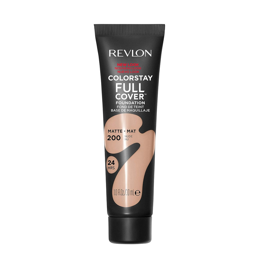 Revlon Colorstay Full Cover Longwear Matte Foundation, Heat & Sweat Resistant Lightweight Face Makeup, 200 Nude, 1.0 Fl Oz