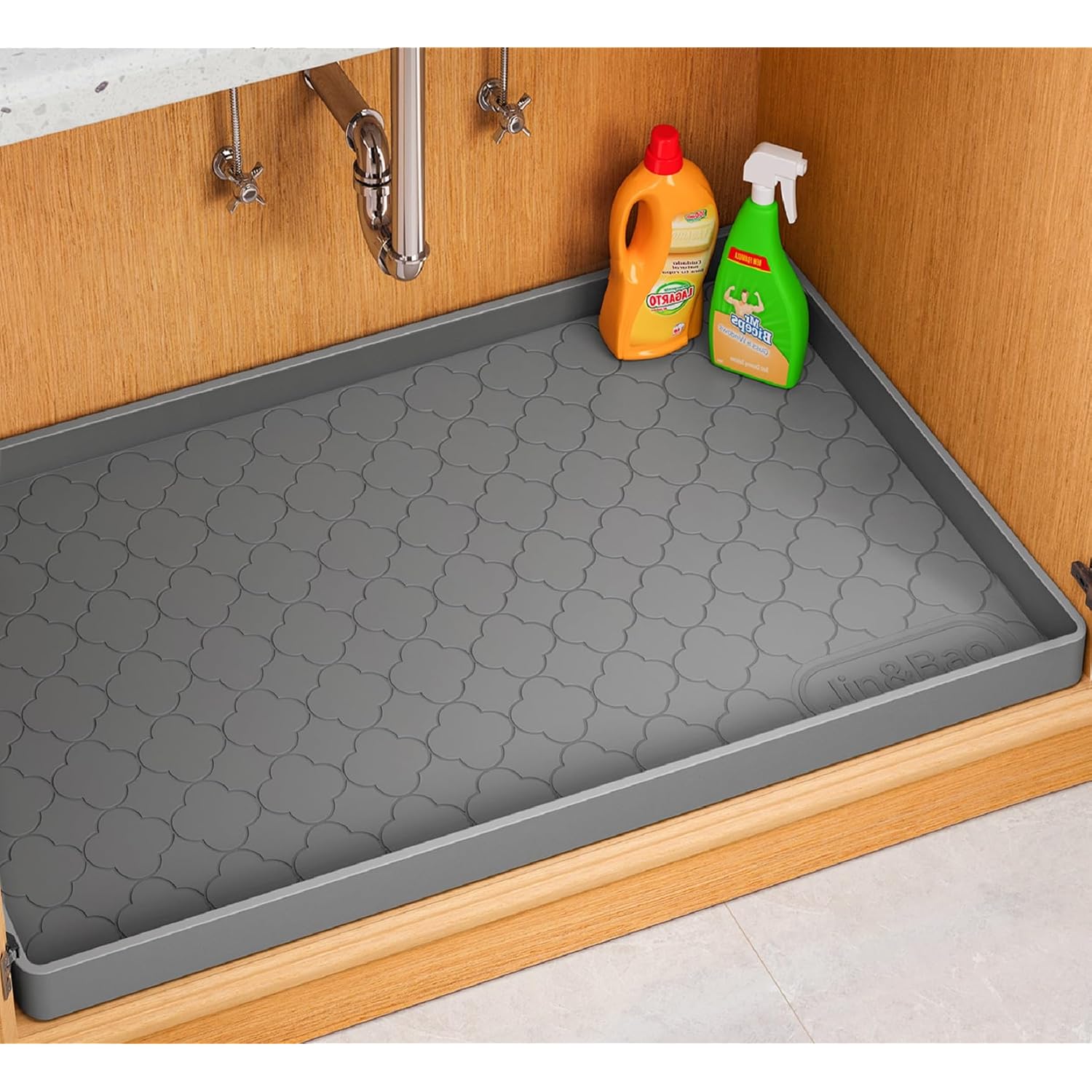 Jin&Bao Waterproof Under Sink Mat 34" X 22", Thick Silicone Mat Cabinet Protector For Kitchen And Bathroom, Shelf Liner, Home Organizer And Storage, Multipurpose Tray For Gadgets And Essentials