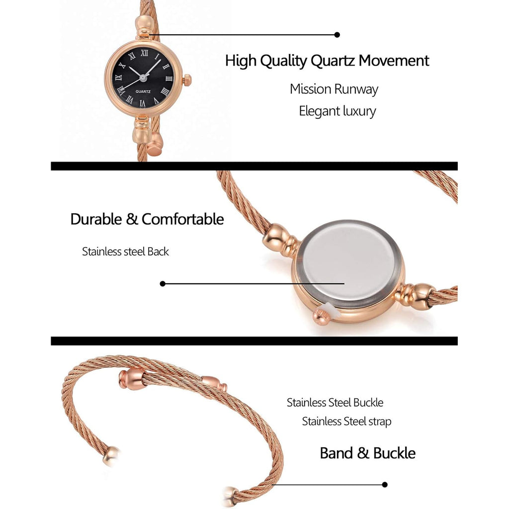 Top Plaza Womens Fashion Analog Quartz Bangle Cuff Wrist Bracelet Watch Elegant Stainless Steel Wire Band Arabic Numerals Dress Watches