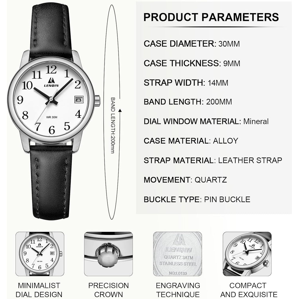 LN LENQIN Ladies Watches Analog Quartz Watch for Women Waterproof Women's Wrist Watches Easy Reader Womens Watch with Leather Strap