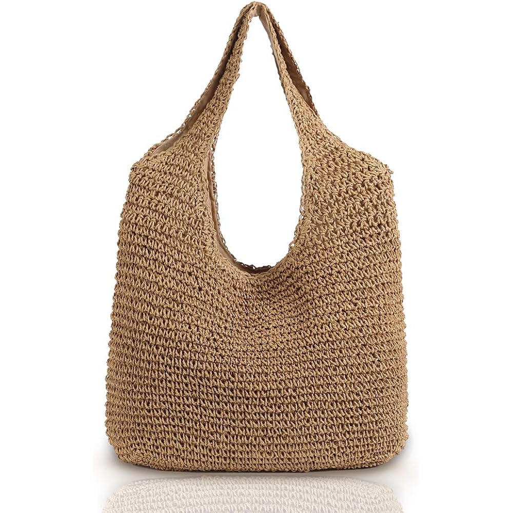 Hand-Woven Soft Large Straw Shoulder Bag Boho Straw Handle Tote Retro Summer Beach Bag Rattan Handbag