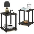 Furinno Simplistic Side Table Set Of 2, 2-Tier Square Modern End Table, Nightstand, Night Stand, Bedside Table, Toolless Assembly, For Living Room, Bedroom, Espresso