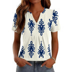 LOMON Womens Summer Tops Boho V Neck Pleated Blouses Dressy Casual Short Sleeve Shirts Vacation Outfits