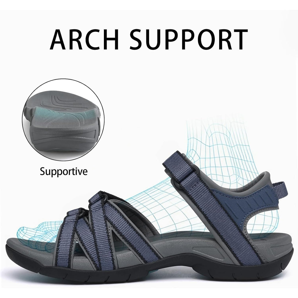 Shevalues Hiking Sandals For Women Comfortable Outdoor Walking Sport Sandal With Adjustable Straps And Arch Support