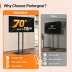 Perlegear Universal Floor Tv Stand For 32–70" Tvs Up To 110 Lbs, Height-Adjustable Tall Tv Stand With Solid Wood Base & Extra-Stable Anti-Tip Feet, Swivel Tv Mount For Bedroom, Vesa 400X400, Pgfls34B