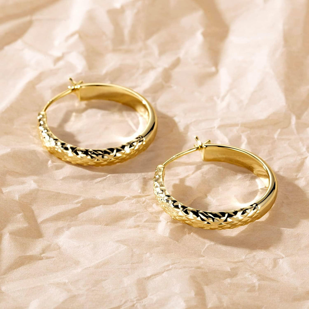 AIGAMIT 14K Gold Hoop Earrings for Women Gold Earrings for Women Trendy 14k Gold Hoop Earring for Women Hoops Unique Pattern Womens Hoops Earring 25mm