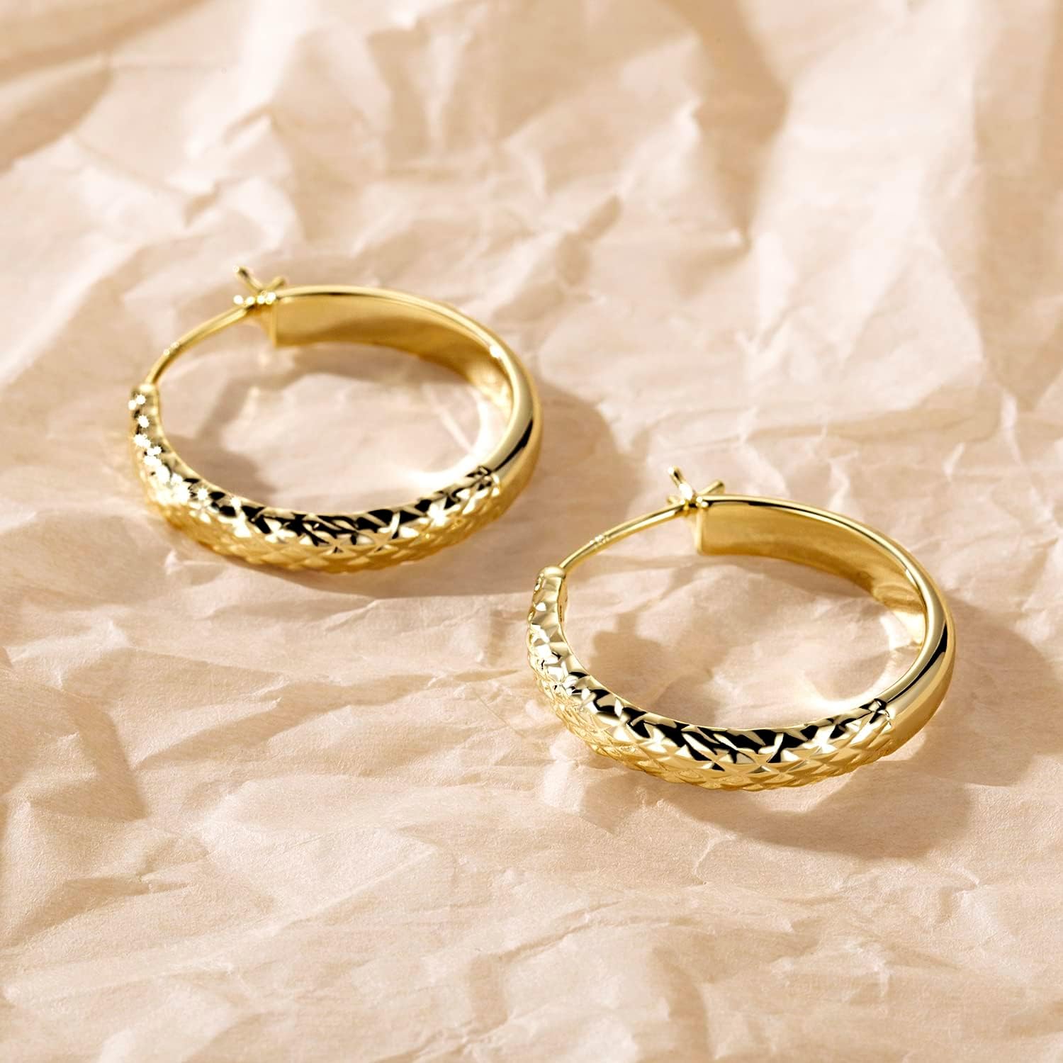 AIGAMIT 14K Gold Hoop Earrings for Women Gold Earrings for Women Trendy 14k Gold Hoop Earring for Women Hoops Unique Pattern Womens Hoops Earring 25mm