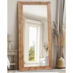 Full Length Mirror 76"X34" Solid Wood Frame Floor Large Mirror For Living Room, Bedroom Hanging Or Leaning Wall-Mounted, Light Brown