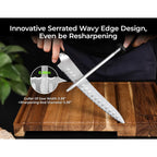 Piklohas Resharpenable Bread Knife for Homemade Bread, 10 Inch Serrated Sourdough Knife with Offset Handle, Innovative Wavy Edge for Clean Slices Crusty Bread, Bagels, Pineapple & Tomatoes, Gift Box