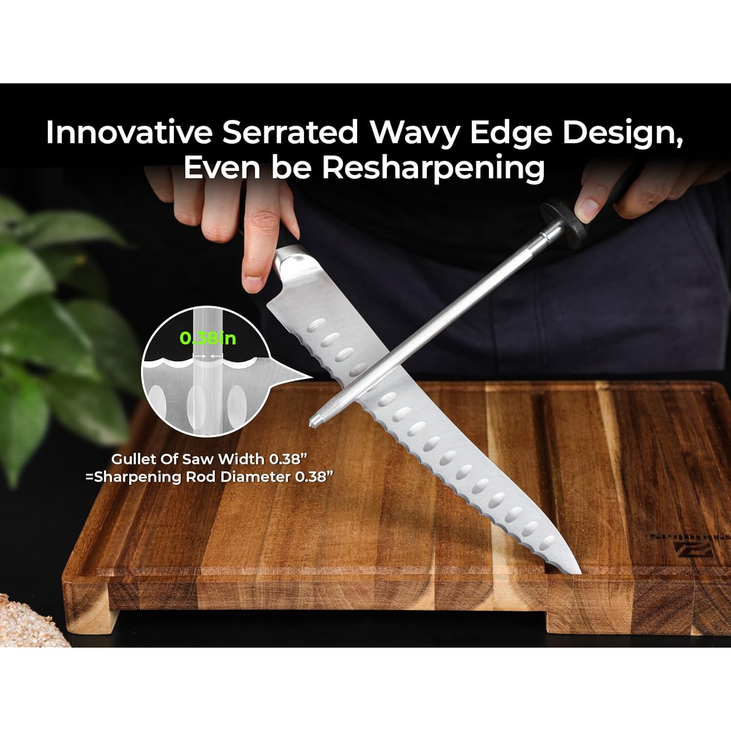 Piklohas Resharpenable Bread Knife for Homemade Bread, 10 Inch Serrated Sourdough Knife with Offset Handle, Innovative Wavy Edge for Clean Slices Crusty Bread, Bagels, Pineapple & Tomatoes, Gift Box