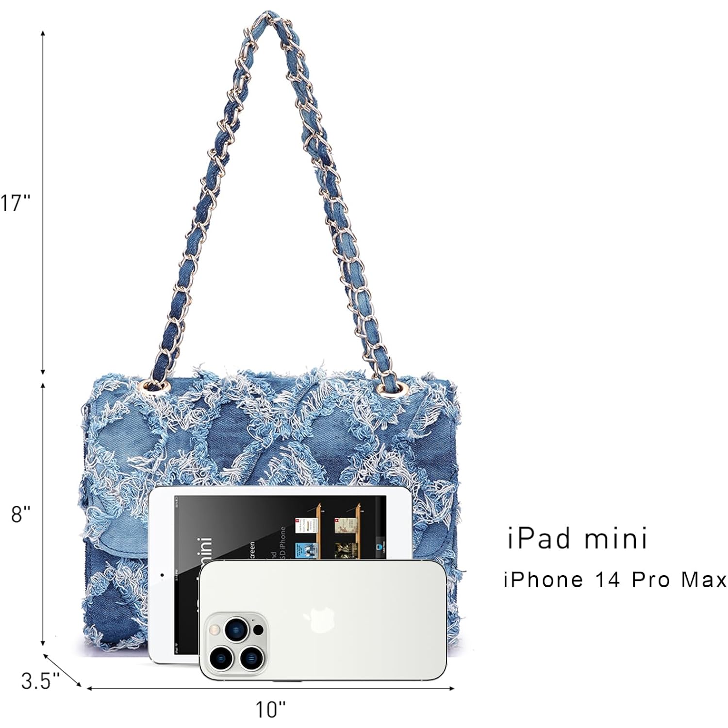 Women Small Shoulder Bags Quilted Crossbody Distressed Jean Denim Purse Evening Bag Clutch Handbag | Distressed Denim, Chic Chain Strap, Secure Twist-Lock, Multiple Pockets, Versatile Wear