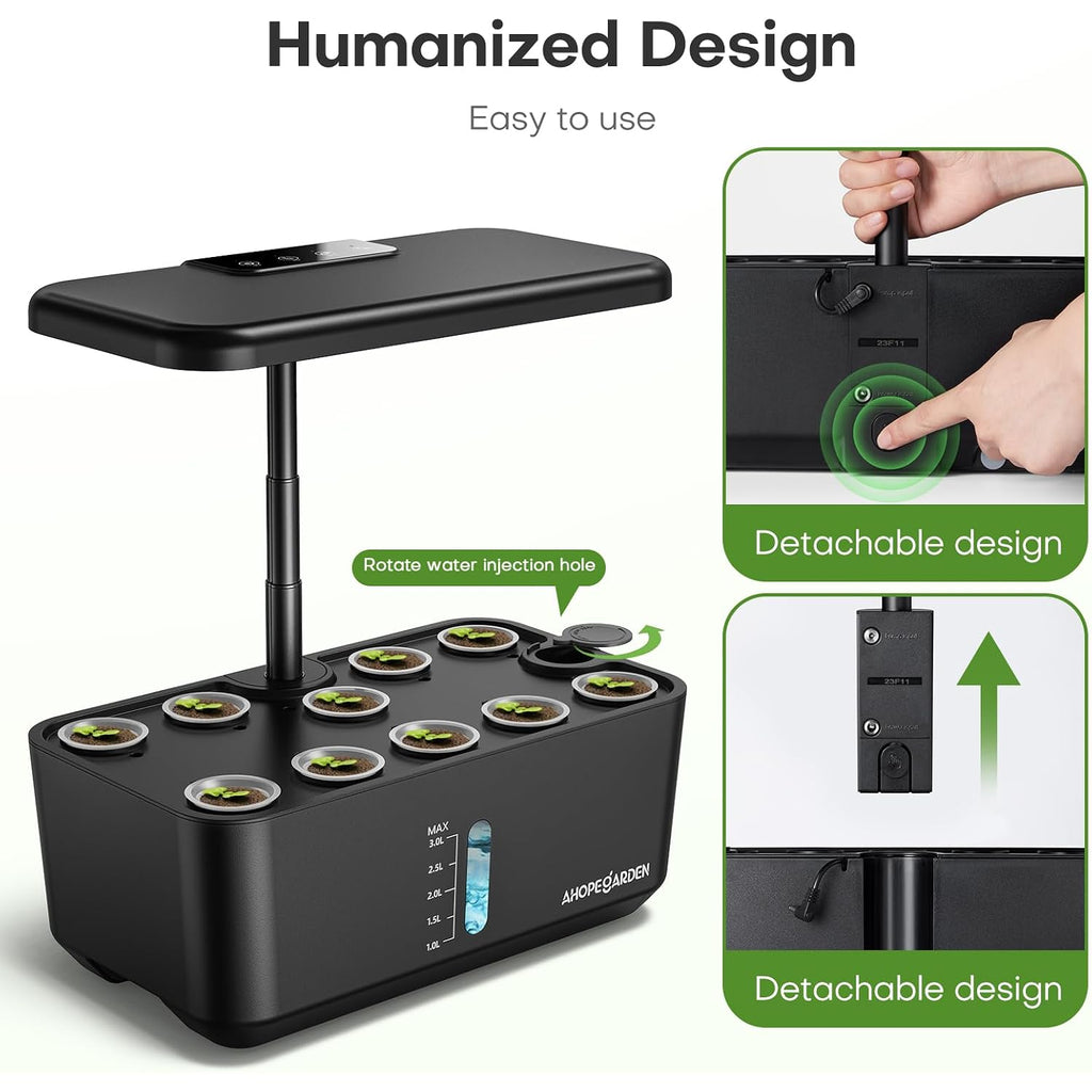 Indoor Garden Hydroponics Growing System: 10 Pods Plant Germination Kit Herb Vegetable Growth Lamp Countertop With Led Grow Light - Hydrophonic Planter Grower Harvest Lettuce