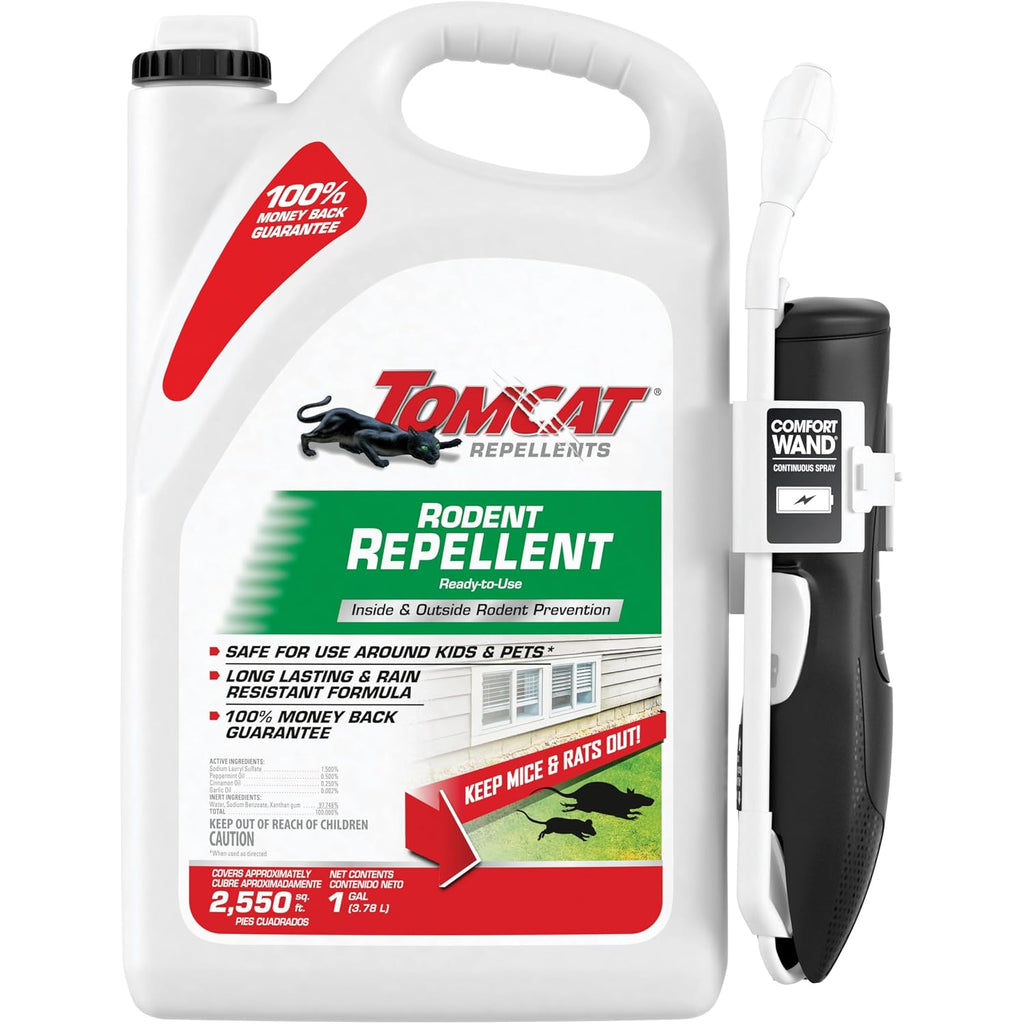 Tomcat Repellents Rodent Repellent Ready-To-Use With Comfort Wand, 1 Gal. | For Indoor And Outdoor Mouse And Rat Prevention, Peppermint Oil Spray For Rodents With Cinnamon & Garlic Essential Oils