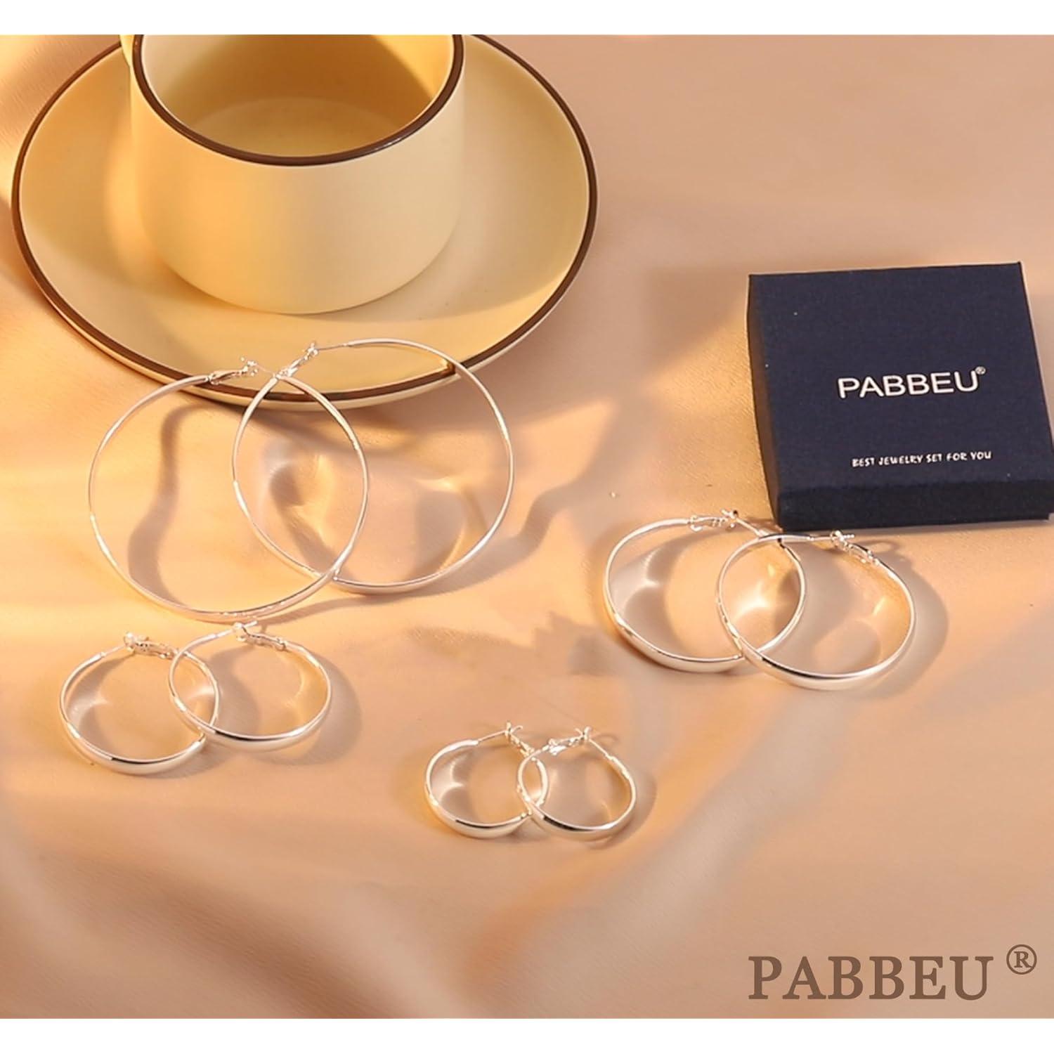 PABBEU Sterling Silver Hoop Earrings for Women - Large Hypoallergenic Thin Oversize Big Hoops - S925 Hypoallergenic