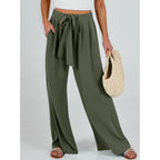 Wide Leg Palazzo Pants for Women Summer High Waist Flowy Loose Casual Lounge Trousers Beach Travel Vacation Clothes