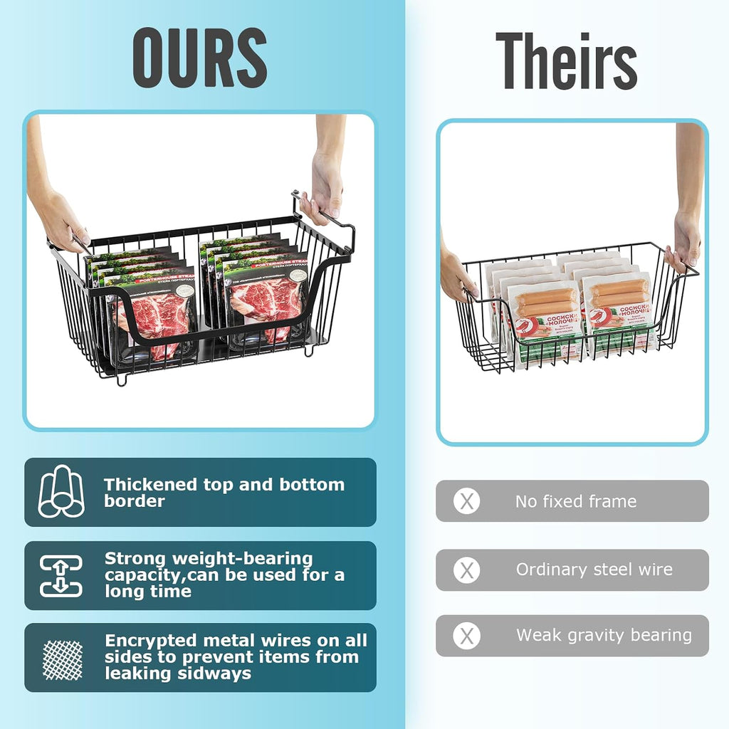 4 Pcs Stackable Wire Baskets For Pantry Organizers And Storage,Vegetable Fruit Basket For Countertop,Kitchen Storage Metal Baskets,Produce Potato Onion Storage Bin-Black