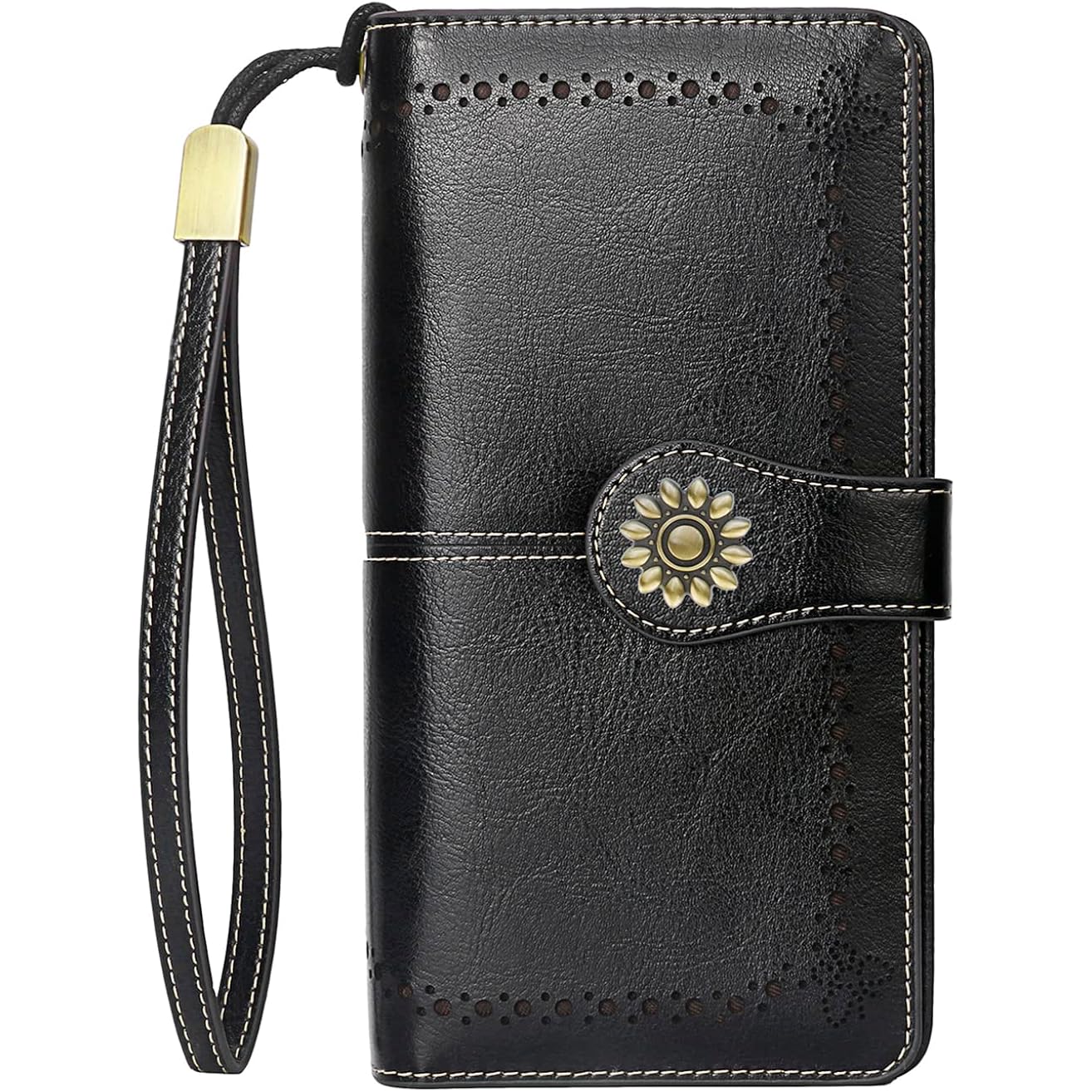 Lavemi Womens Large Capacity Genuine Leather RFID Blocking Wallets Wristlet Clutch Card Holder
