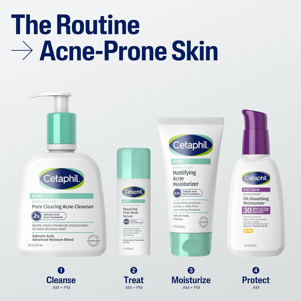 Cetaphil Gentle Clear Repairing Post-Acne Serum, Retinol Alternative, Oil Free Serum For Sensitive Skin, 1 Fl Oz, Bakuchiol, Improves Skin Tone & Post-Acne Marks, Dermatologist Recommended Brand