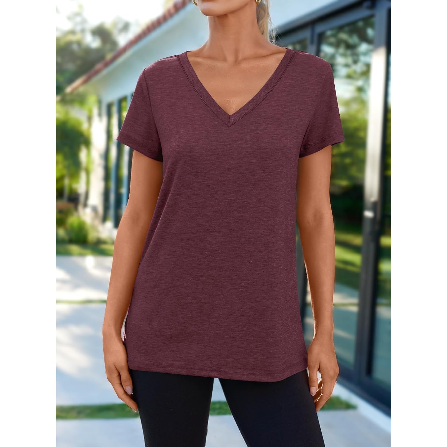 AUTOMET T-Shirts Short Sleeve V Neck Tees Tops for Women Fashion Trendy Lightweight Soft Casual Summer Outfits Clothes 2026