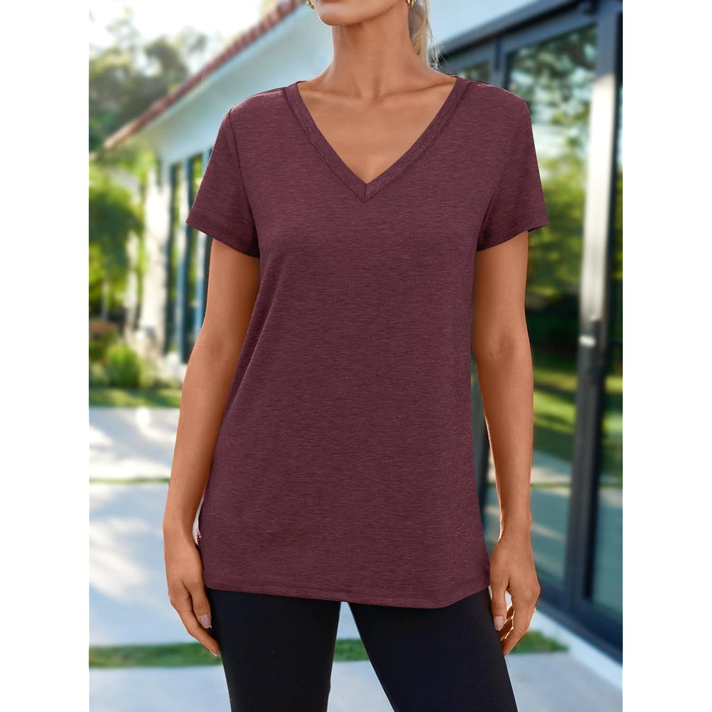 AUTOMET T-Shirts Short Sleeve V Neck Tees Tops for Women Fashion Trendy Lightweight Soft Casual Summer Outfits Clothes 2026