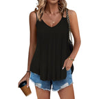 Womens Flowy Tank Tops Spaghetti Strap V Neck Camisole Dressy Casual Summer Loose Fit Sleeveless Shirts