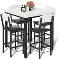 Awqm 5-Piece Dining Table Set, Dining Table Set For 4, Counter Height Table & 4 Bar Stools, Modern Kitchen Dining Set, With Upholstered Chairs, Compact Dining Set For Small Spaces, Marble Texture