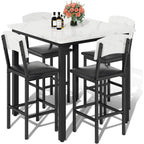 Awqm 5-Piece Dining Table Set, Dining Table Set For 4, Counter Height Table & 4 Bar Stools, Modern Kitchen Dining Set, With Upholstered Chairs, Compact Dining Set For Small Spaces, Marble Texture