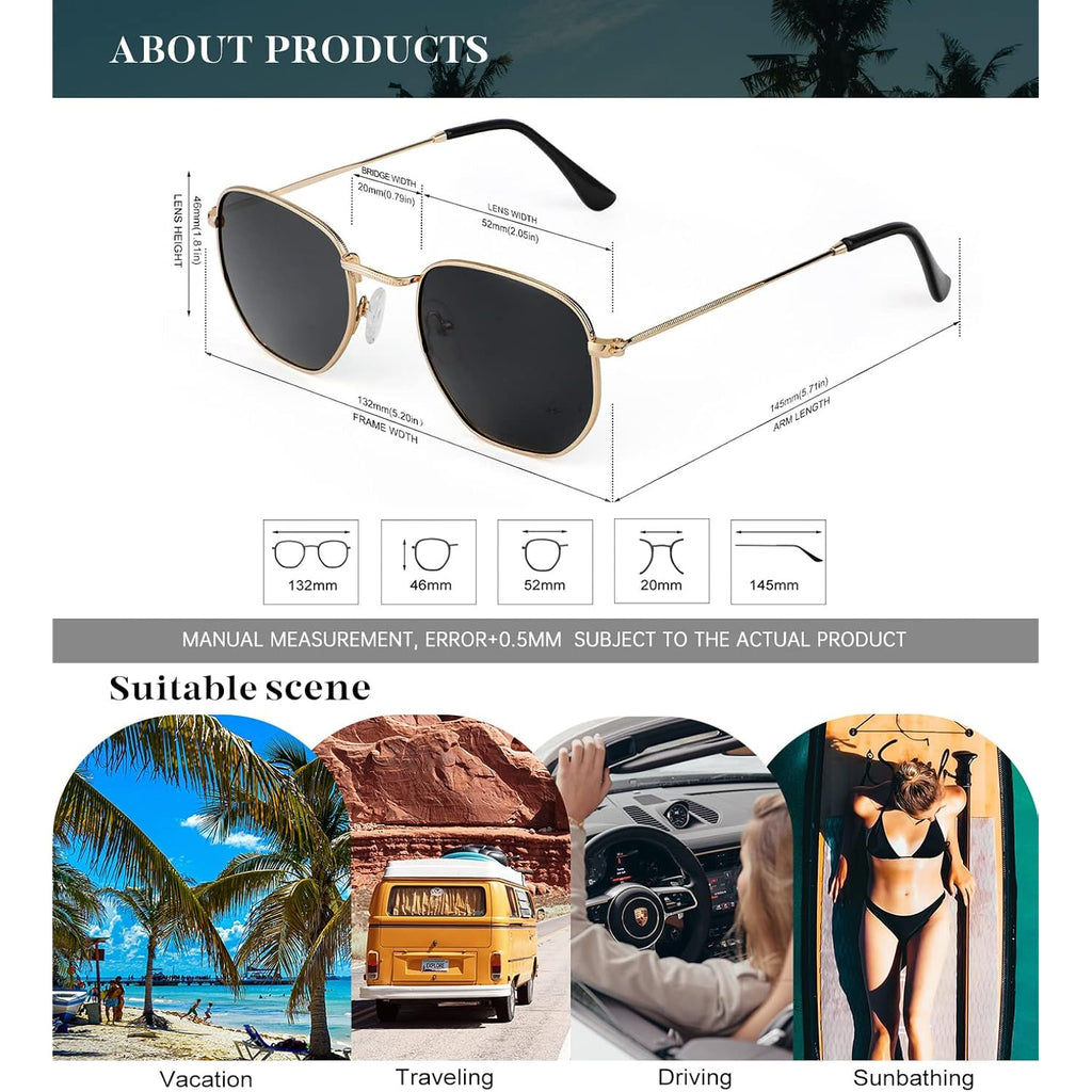 Kaliyadi Sunglasses For Women And Men, Polarized Square Uv Protection, Trendy Metal Frame Hexagon Sunglasses