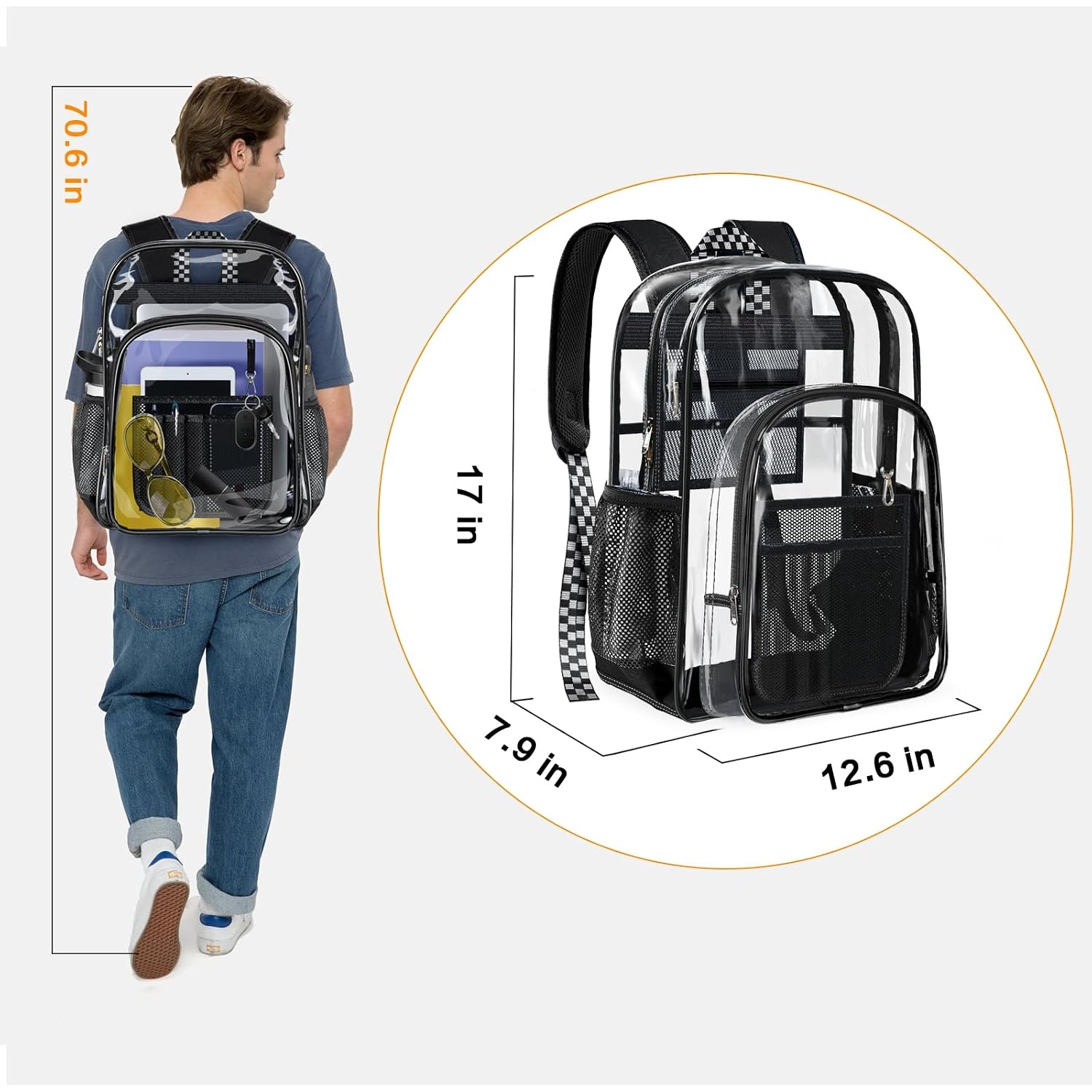 Clear Backpack Transparent Heavy Duty School Pvc Bookbag See Through Bag Boys And Girls For College Work Travel Security