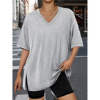 Trendy Queen Plus Size Oversized V Neck Tshirt Breathable Workout Wear