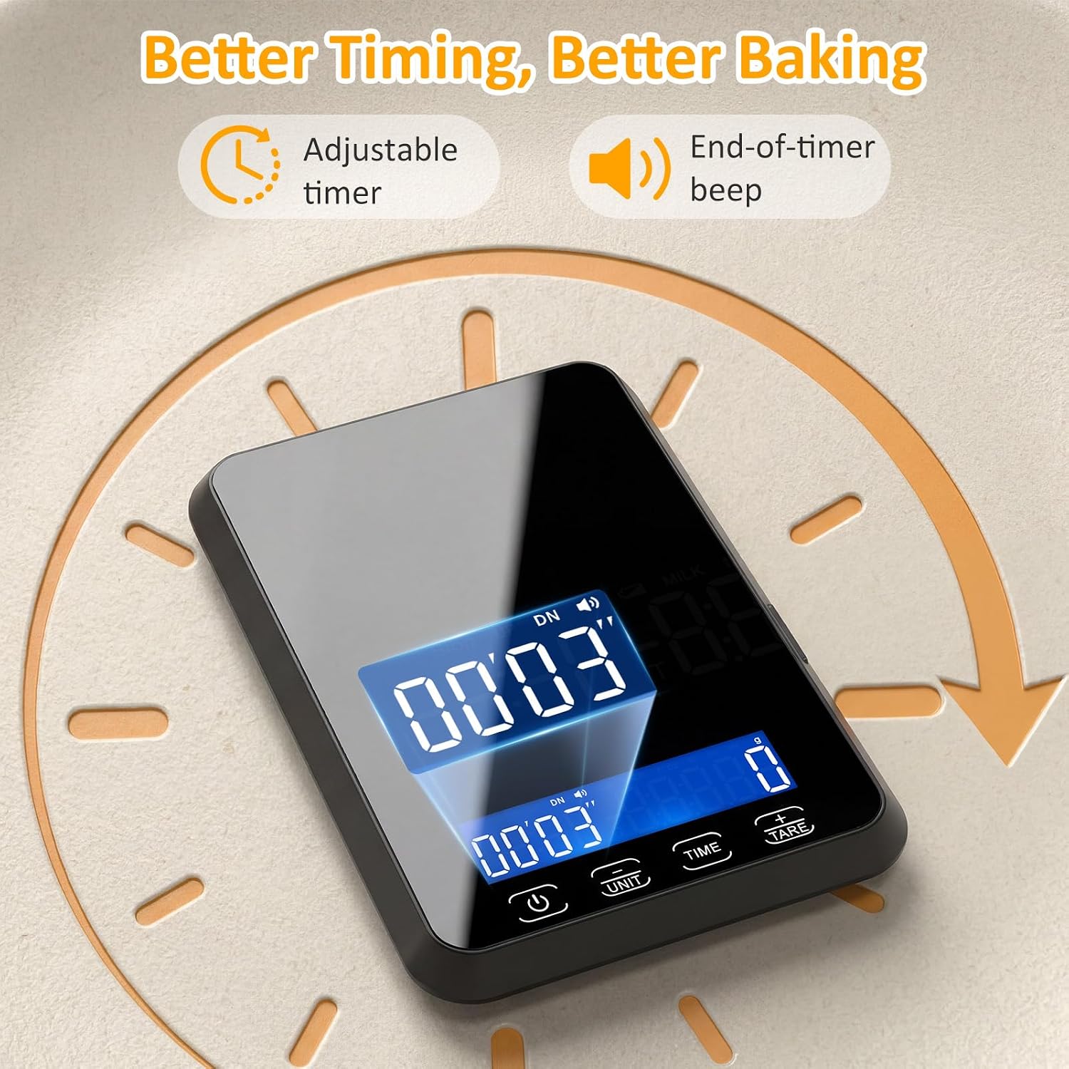 Letron Food Scale, 33 Lb / 0.1 Oz High Precision Kitchen Scale For Sourdough Bread, Built-In 7 Units, Timing & Tare Function, Rechargeable Digital Kitchen Scale For Food, Baking, Cooking