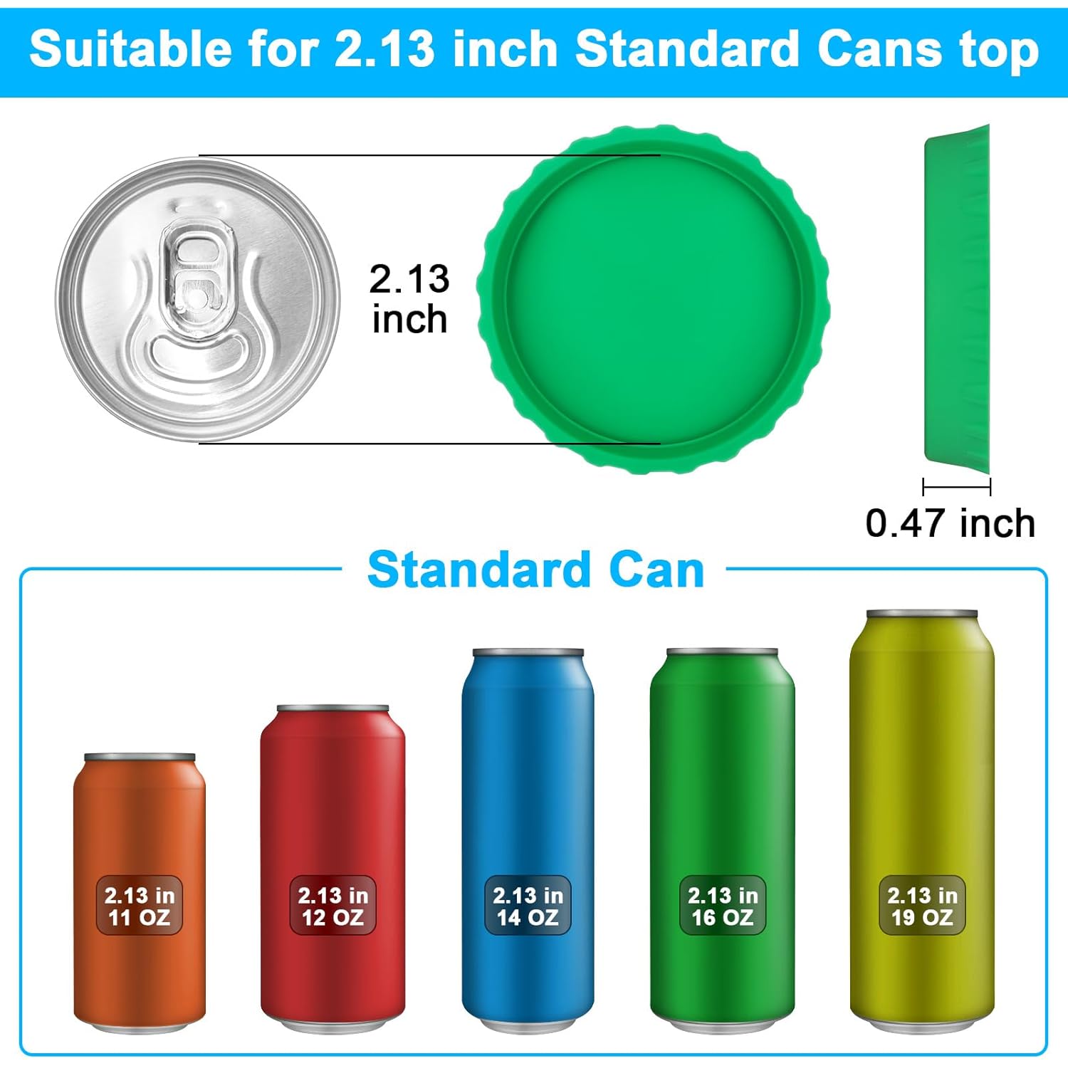 6 Pack Silicone Soda Can Cover Lids, Reusable Soda Can Lids Beer Can Covers Pop Can Covers, BPA Free Silicone Can Cover, Stopper and Protector for Soda, Beer, Beverage, Juice, Coke, Fits Standard Cans