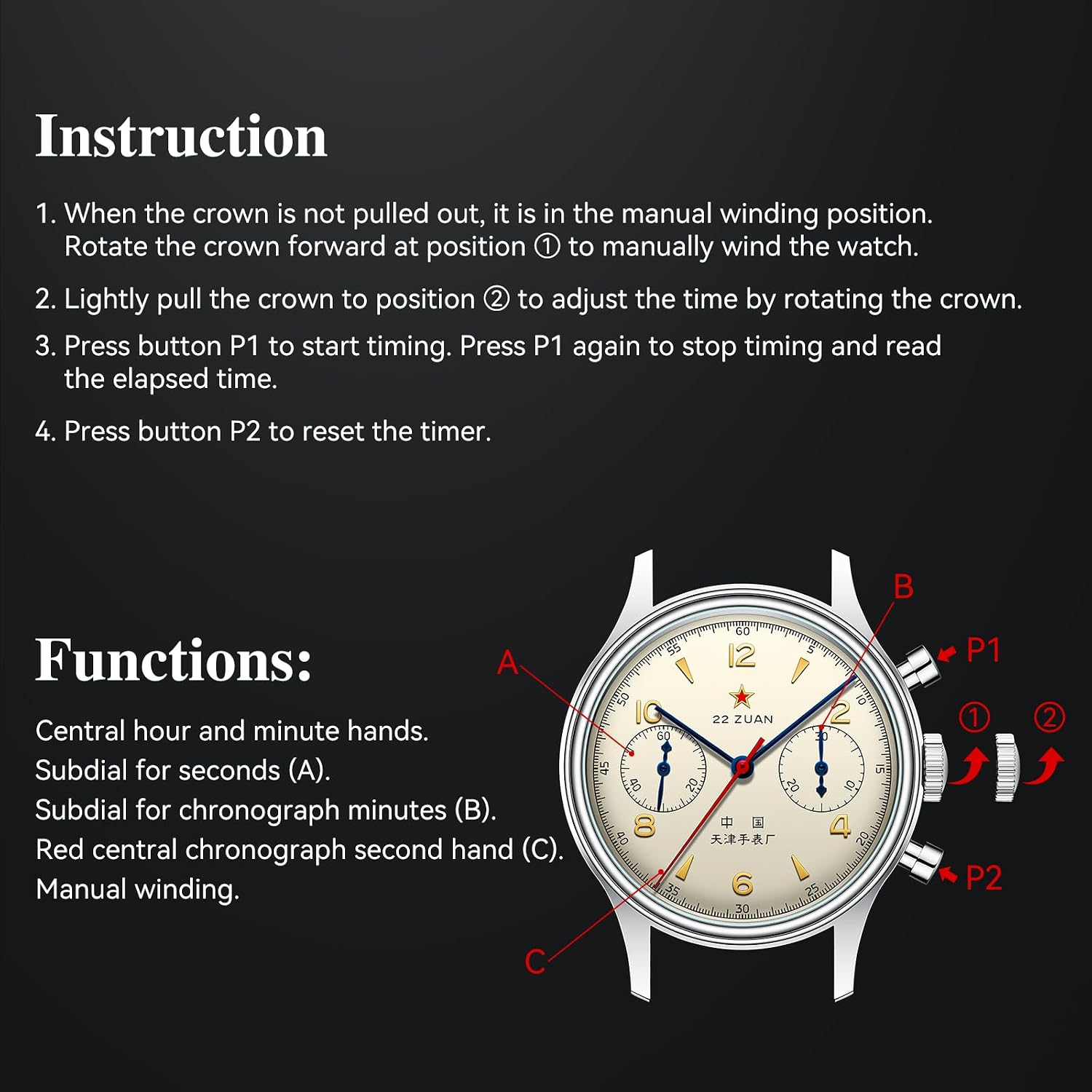 Sea-Gull Men'S Mechanical Wristwatch, Seagull 1963 Aviation Chronograph Pilot Mechanical Watch, Manual Winding, Gd 1963 International Edition, St1901