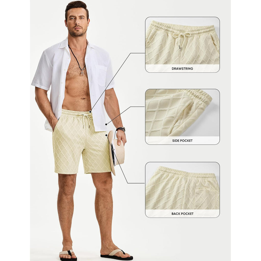 Jmierr Mens Sweat Shorts Drawstring Summer Beach Stretch Texture 7 Inch Running Shorts With Pocket