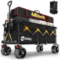 Sekey 48''L Collapsible Foldable Extended Wagon With 660Lbs Weight Capacity, Heavy Duty 300L Folding Utility Garden Cart With Big All-Terrain Beach Wheels & Drink Holders. Black