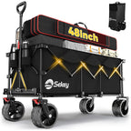 Sekey 48''L Collapsible Foldable Extended Wagon With 660Lbs Weight Capacity, Heavy Duty 300L Folding Utility Garden Cart With Big All-Terrain Beach Wheels & Drink Holders. Black