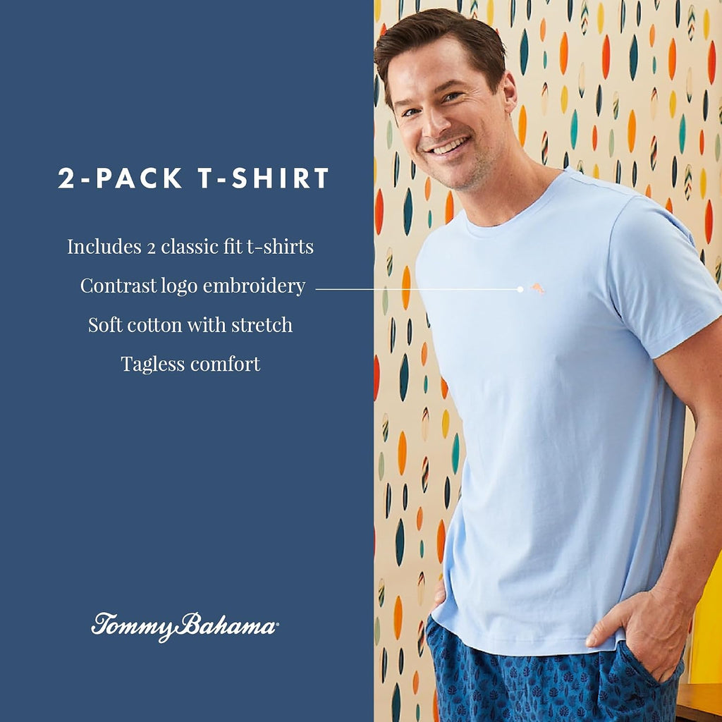 Tommy Bahama - Men'S Essential 2 Pack T Shirts, Short Sleeve Crew Neck Stretch Jersey Top For Sleep Or Lounge