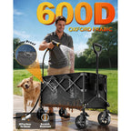 Heavy Duty Collapsible Wagon Cart, 200L Large Capacity Folding Beach Wagon With Big All-Terrain Wheels, Brake & Adjustable Handle, 500 Lbs Utility Cart For Camping, Sports, Garden And Grocery