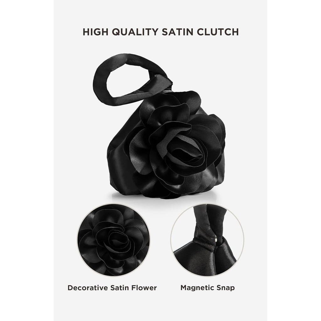 Babeyond Clutch Purses For Women - Evening Bags Flower Satin Handbag Classy Wristlet Purse For Party Daily Wedding