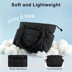 U+U Puffer Tote Bag For Women, Quilted Work Handbag With Compartments, Puffy Shoulder Bag With Yoga Mat Strap For Daily, Gym