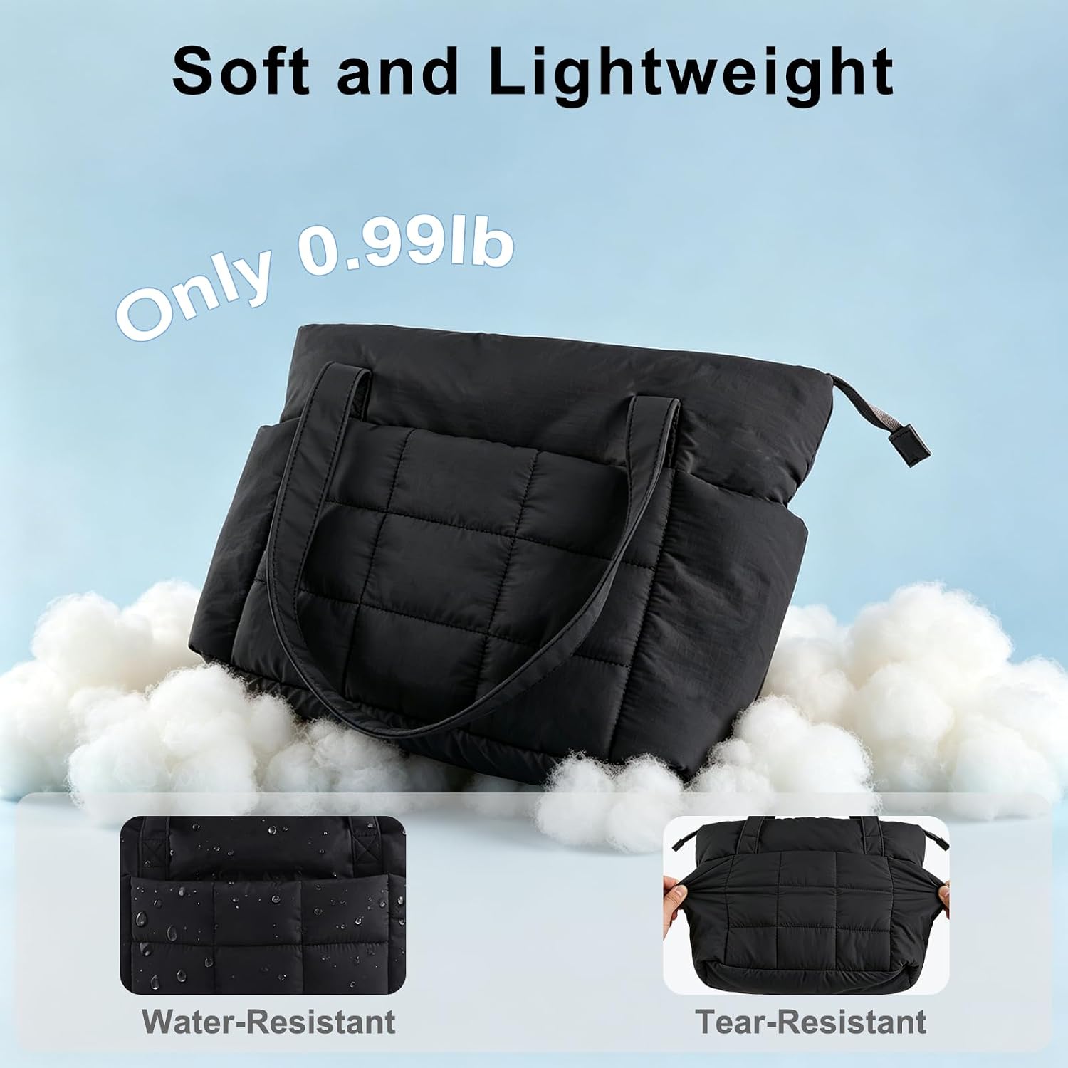 U+U Puffer Tote Bag For Women, Quilted Work Handbag With Compartments, Puffy Shoulder Bag With Yoga Mat Strap For Daily, Gym