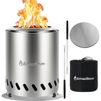 9.7 X 7.1 Inch Tabletop Fire Pit By Amazstove, Low Smoke Camping Stove For Outdoor Safe Burning Firepits, Fueled Pellets Or Wood, Travel Bag Included (Silver, 9.7 X 7.1 Inch)