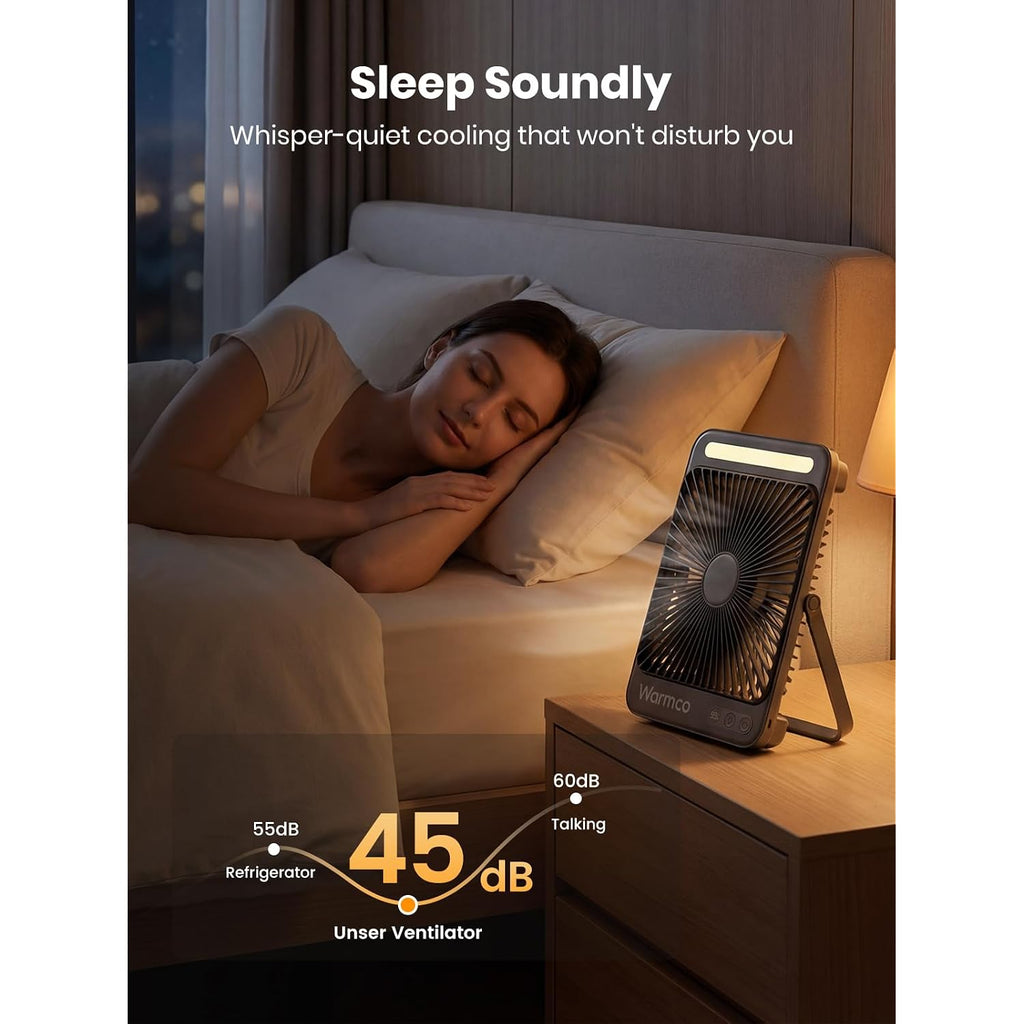 Warmco D4 Battery Powered Camping Fan 20000Mah, Led Lantern | Up To 48H Runtime, Ultra-Slim Quiet 8-Inch Fan, Digital Display & Hook For Tent, Bedroom, Outdoor & Travel