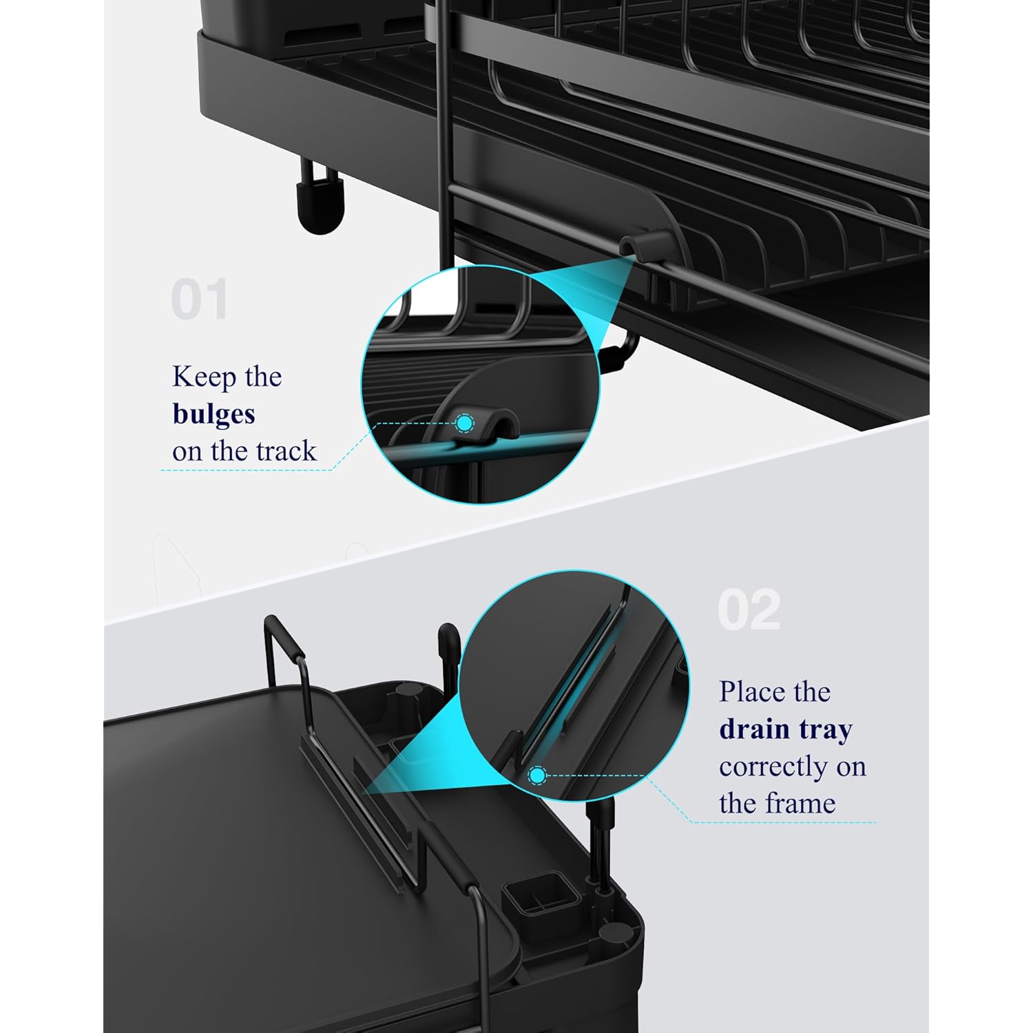 Kitsure Large Dish Drying Rack - Extendable Dish Rack, Multifunctional Dish Rack for Kitchen Counter, Anti-Rust Dish Drainers with Cutlery & Cup Holders 19.2"-26.7" L x 12.9" W, Black