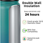 Fanhaw 20 Oz Insulated Stainless Steel Water Bottle With Anti-Dust Chug Lid, Leakproof Vacuum Metal Everyday Use Bottle For Kids, Teens & Adults, Back To School Essentials (Green Blue)